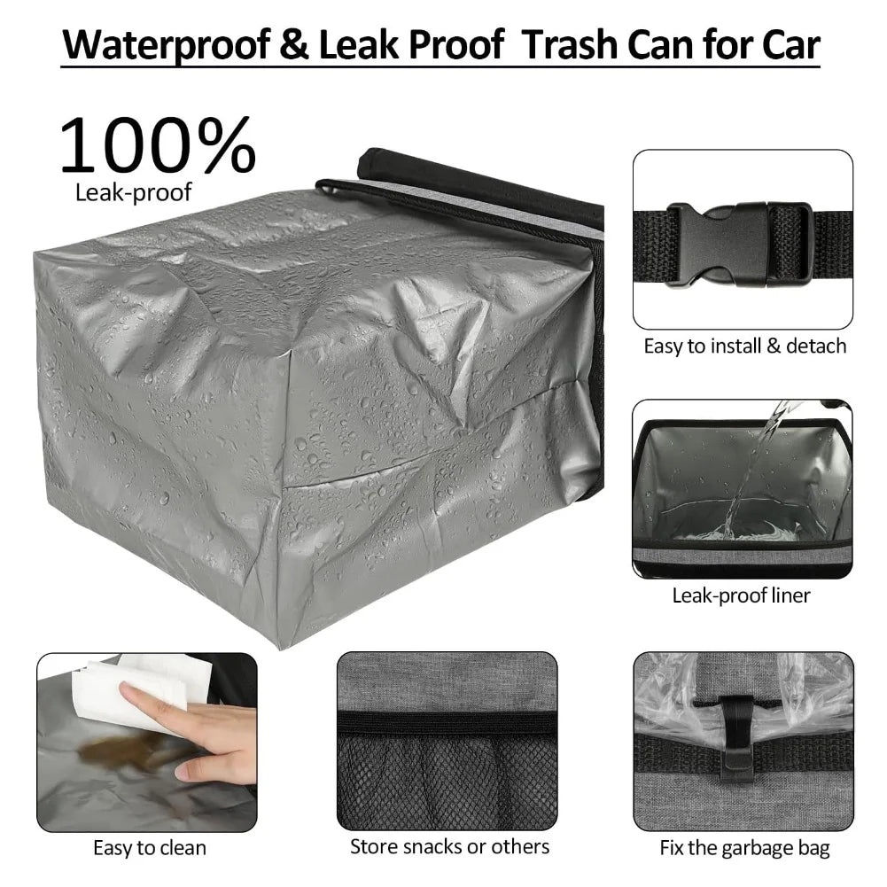 Car Trash Can with Lid - Leakproof Trash Bin Car Garbage Can, Collapsible Automotive Truck Organizer and Storage Bag Car Accesso