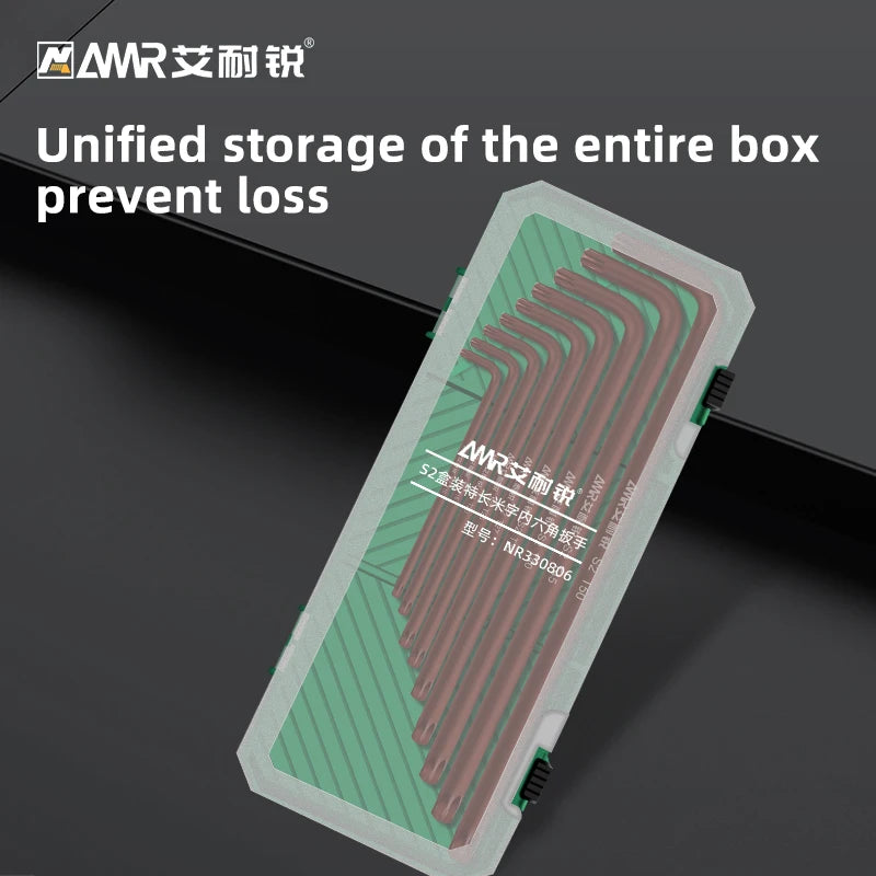 AMR Allen Key 9pcs/Set  Allen Hex Wrench Screwdriver Set with Storage Box Universal Torque Long Metric for Motorcycles Bicycles