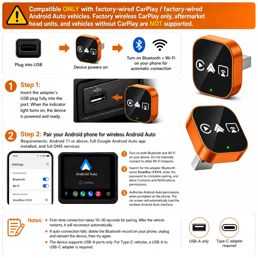4-in-1 Wireless CarPlay and Android Auto Adapter with Mirroring