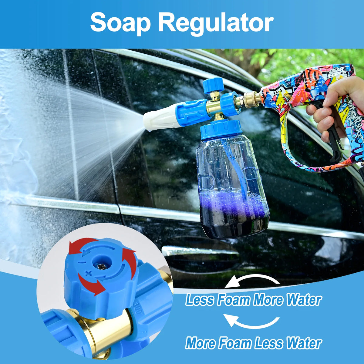 Foam Cannon Foam Generator 1L, Foam Blaster Wide Neck Adjustable Snow Foam Lance for Pressure Washer with 1/4" Quick Connector