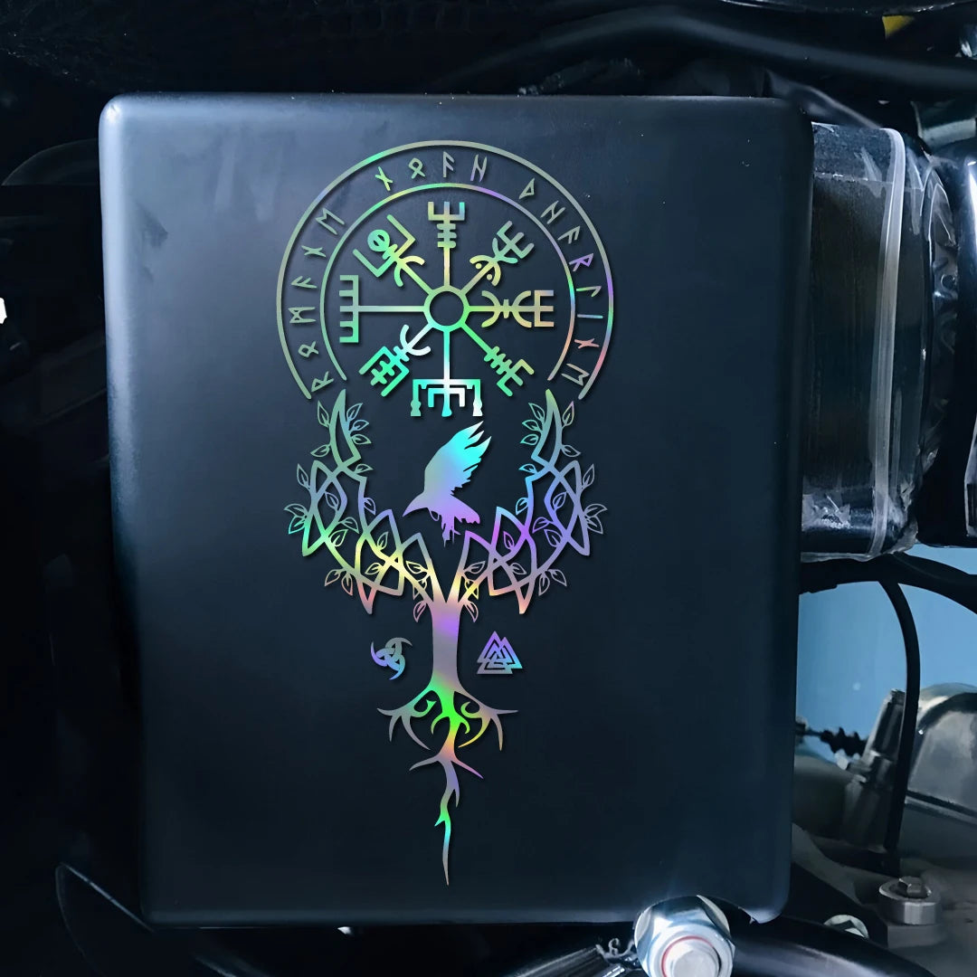 Viking Compass Yggdrasil Raven Vinyl Decal for Car, Truck, or SUV