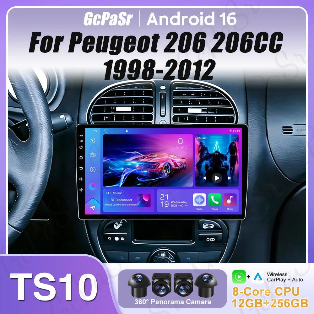 Peugeot 206 Bluetooth Car Radio with GPS & Wireless Carplay