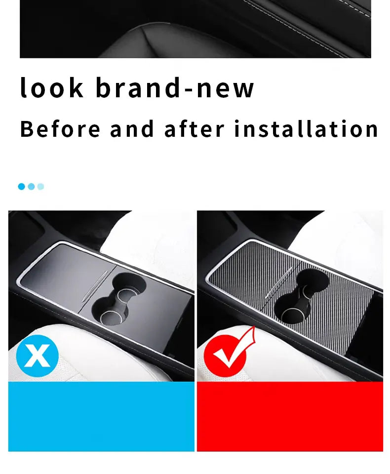 Wood Grain and Carbon Look Center Console Film for Tesla Model Y 2021-2023