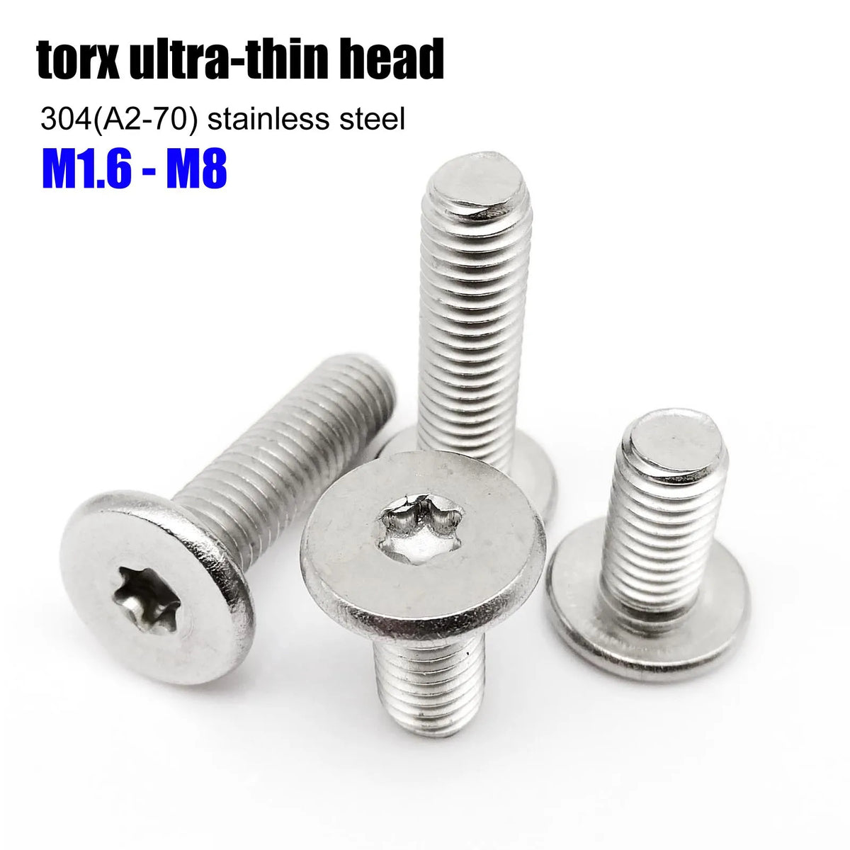 304 Stainless Steel Ultra Low Profile Torx Screws M1.6-M8 (5/10/50pcs)
