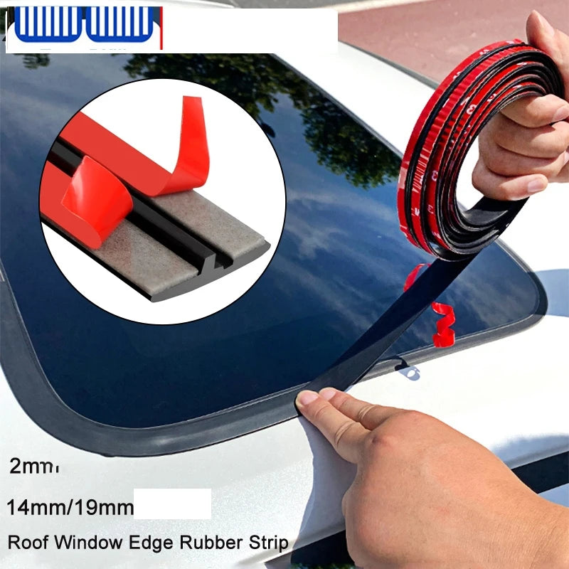 Car windshield sealing strip 2m, T-type rubber seal against leaks and wind noise