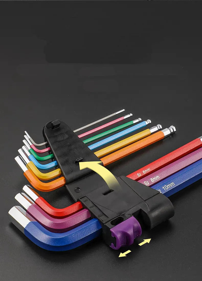 9pcs Industrial Ball End Hex Key Set Heavy Duty Color Coded Allen Wrenches