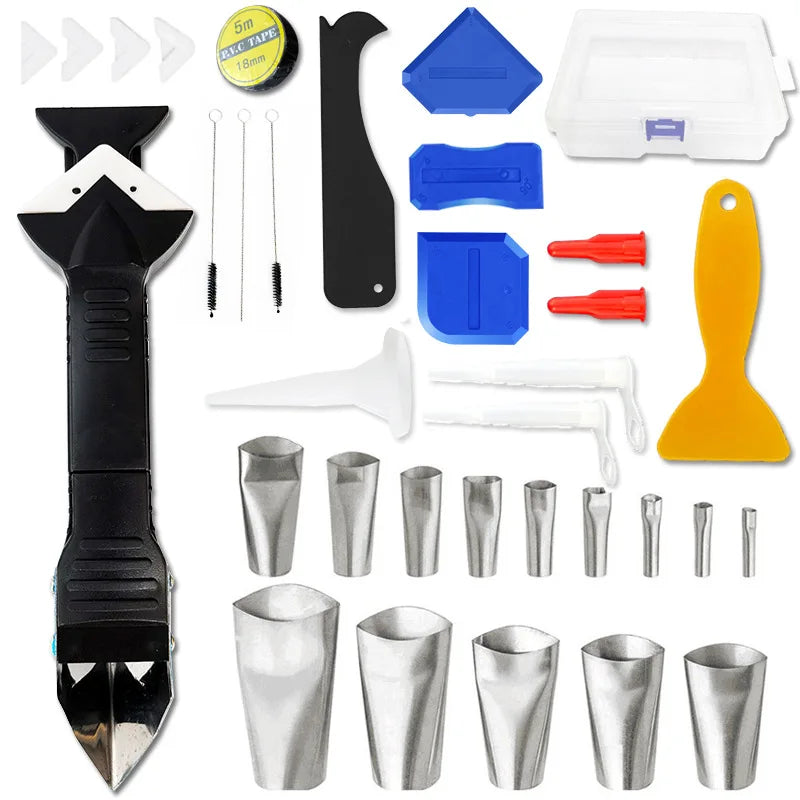 Silicone Caulking Tool, Caulk Remover & Grout Removal, Caulk Remover, Silicone Caulking Tool Kit, 4pc Glass Glue Angle Scraper
