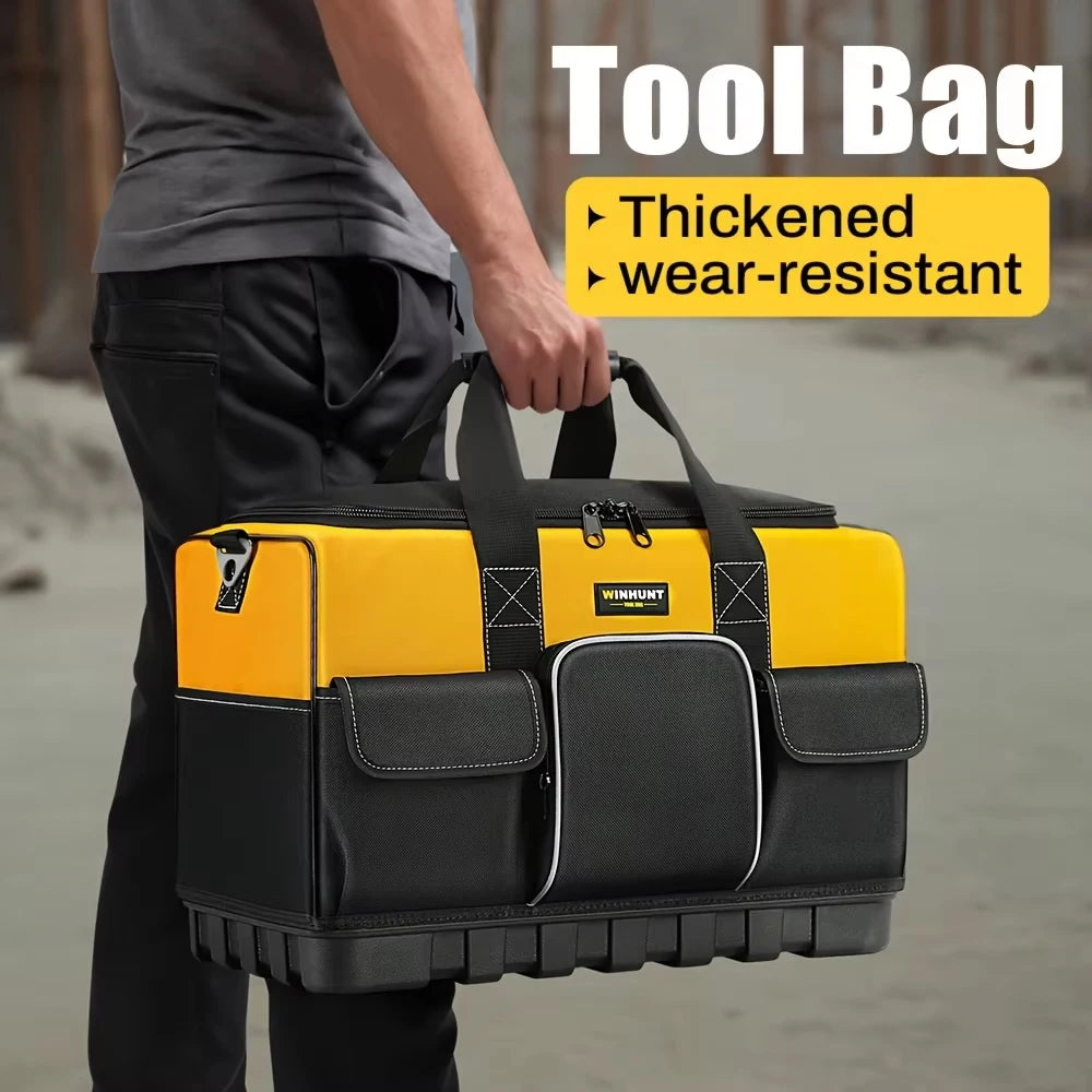 Tool Bag Electrician Tool Storage Bag Hard Bottom Multi-Pocket Tool Tote Durable Waterproof Tool Organizer With Shoulder Strap