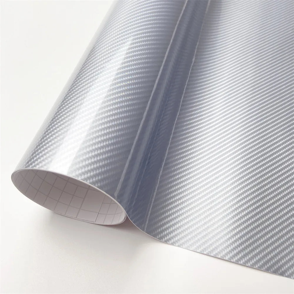 Silver 6D Carbon Fiber Vinyl Wrap Film - Self-Adhesive Car Styling