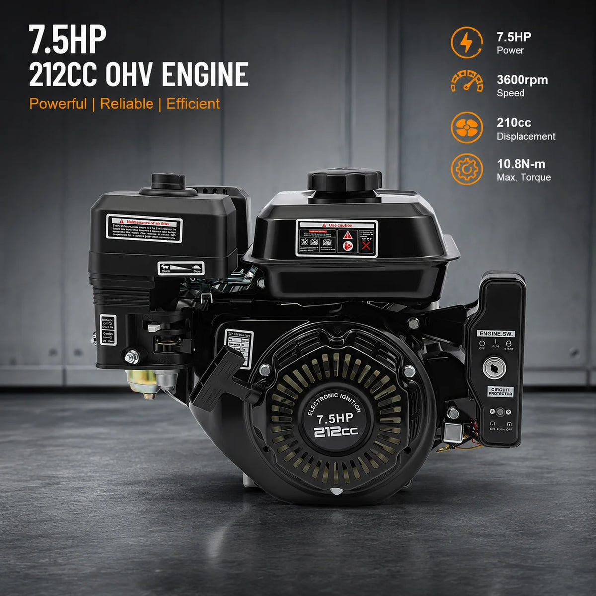 7.5HP 210cc 4-Stroke Gas Engine, Electric/Hand Start