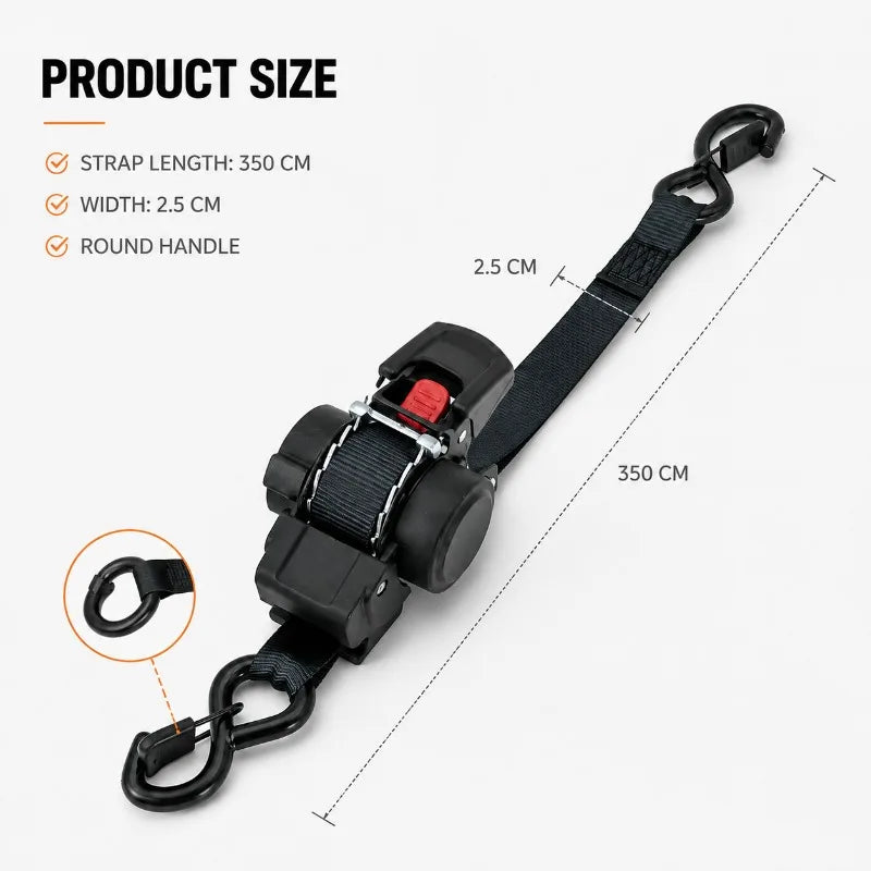 Retractable Ratchet Tie Down Straps, Heavy Duty Cargo Lashing Belts with Soft Loops for Truck and Trailer