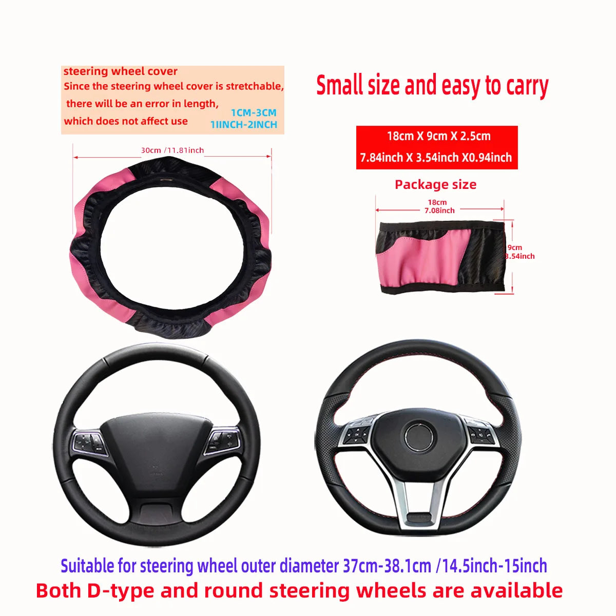 Universal PU Leather Carbon Fiber Steering Wheel Cover 14.5-15 inch - image 3