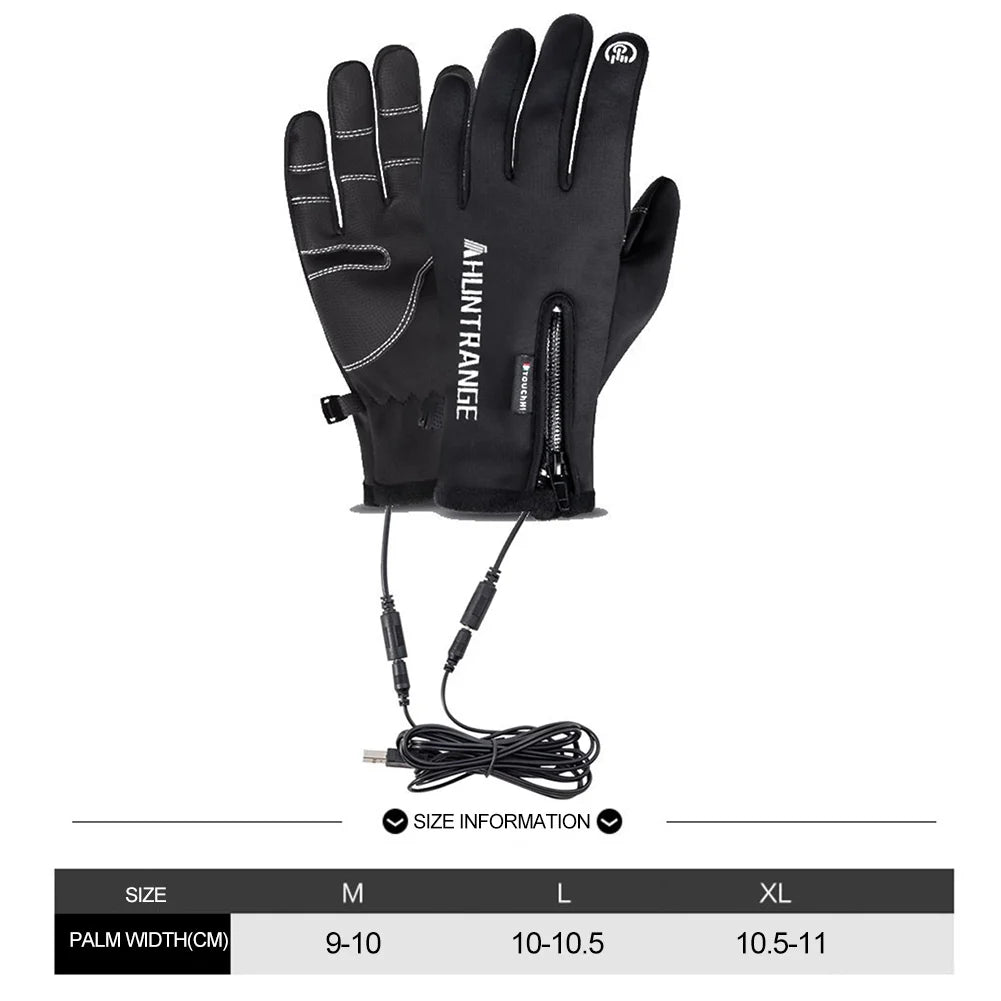 USB Heated Gloves Rechargeable Ski Eletric Thermal Heat Gloves Winter Warm Skiing Gloves for Snowboarding Mountaineering Riding