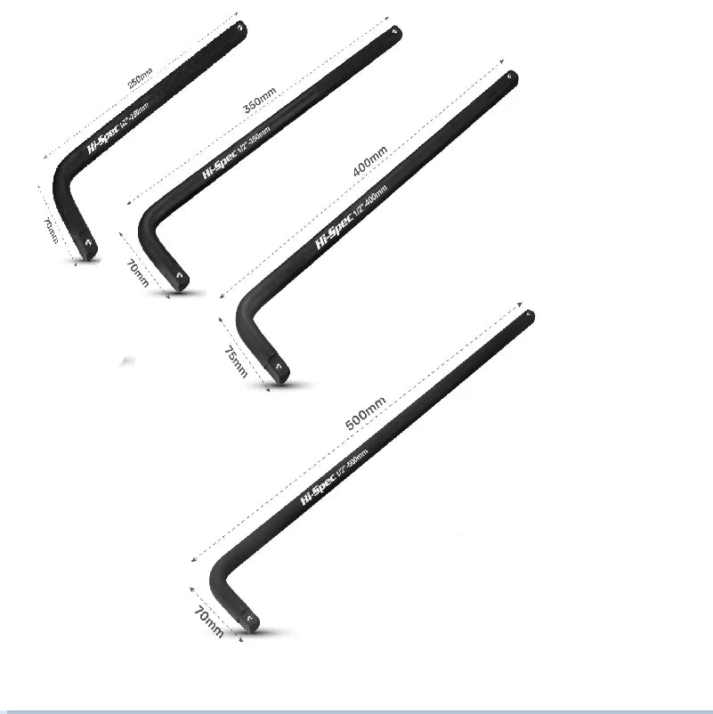 Hi-Spec 1/2 In Extra Long L Bar Breaker Bar Socket Wrench Handle CR-V Steel Anti Rust 250—500mm for Auto Repair Garage Hand Tool