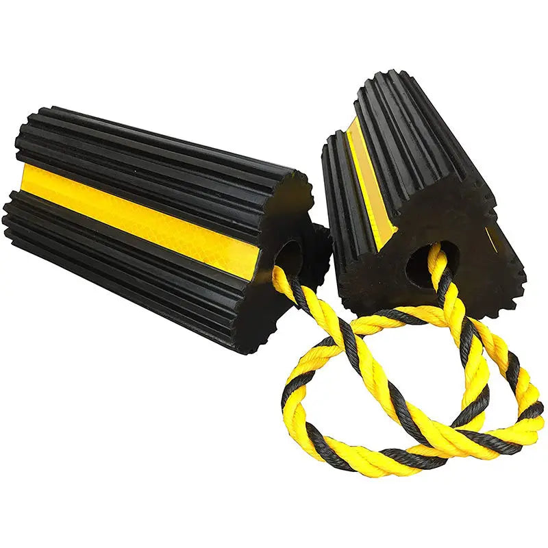 Heavy Duty Rubber Wheel Chocks Yellow Reflective Stripes for Small Airplane RV Truck Trailer