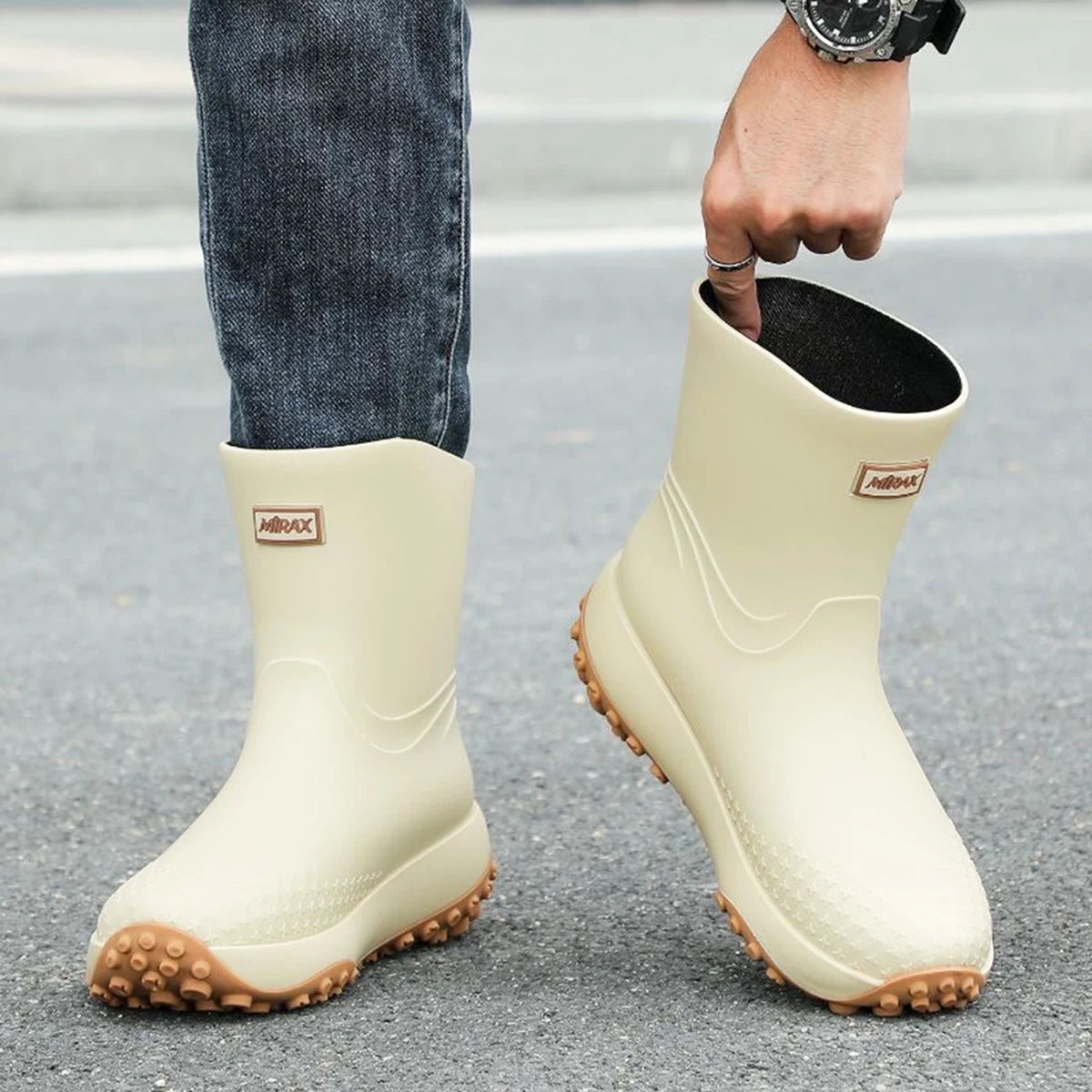 Men's Anti-Slip Waterproof Rubber Boots, Flat Bottom for Outdoor Work