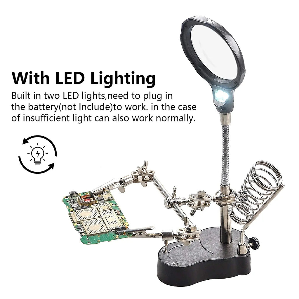 Helping Hands Soldering Station 3.5X 12X Magnifying Glass LED Lighted Magnifier with Auxiliary Clips Alligator Clamp Repair Tool