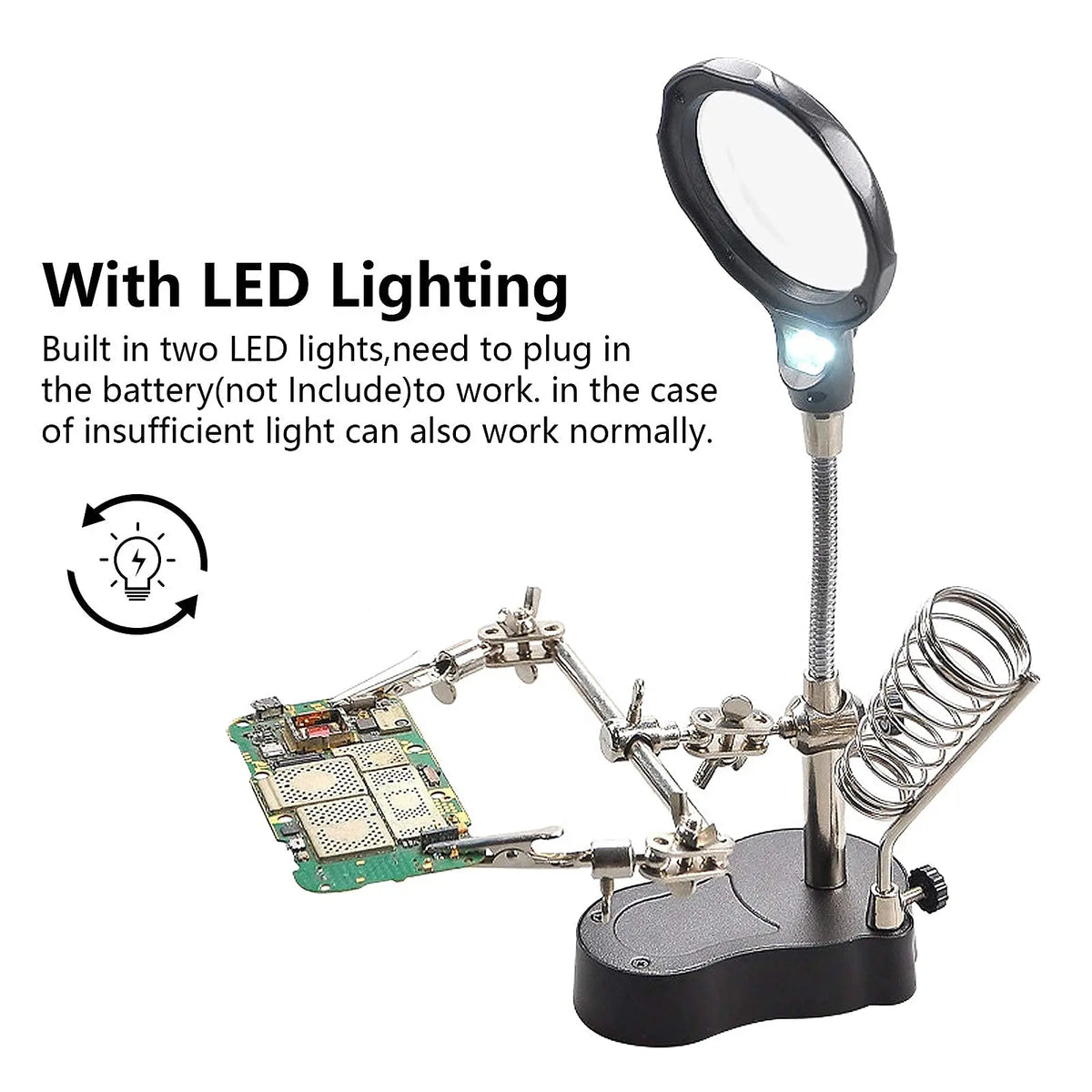 Helping Hands Soldering Station 3.5X 12X Magnifying Glass LED Lighted Magnifier with Auxiliary Clips Alligator Clamp Repair Tool