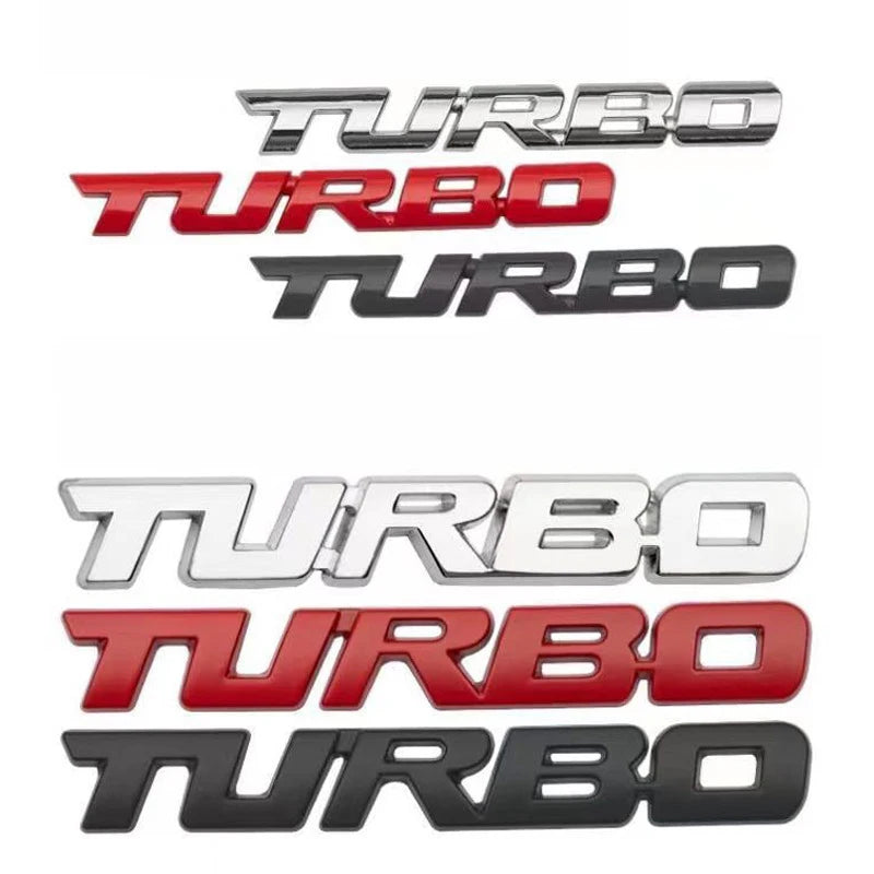 TURBO 3D Metal Lettering Car Sticker, Black, Red or Silver