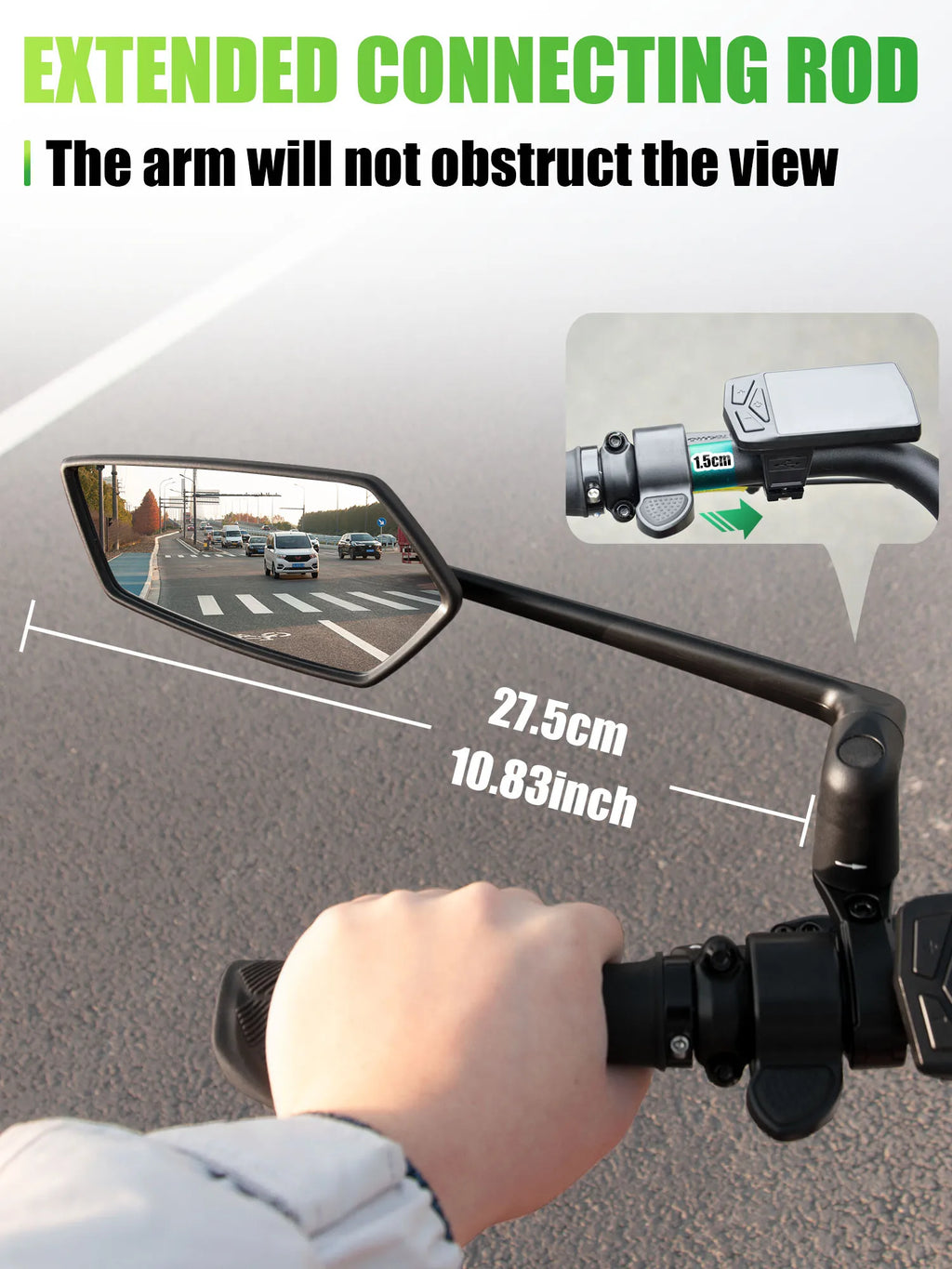 RBRL Bicycle Handlebar Rearview Mirror Automotive-Grade Wide Angle Ultra Clear Bike Mirror 360 Rotatable for Electric Scooter