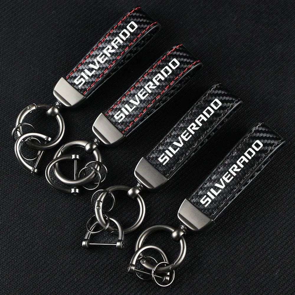Carbon Fiber Leather Keychain for Chevrolet Silverado Sonic Spark SS - image 2