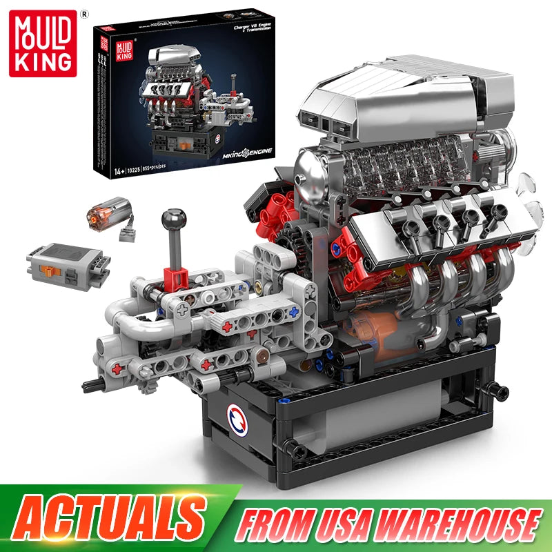 Motorized V8 Engine Building Block Model Kit with Transmission