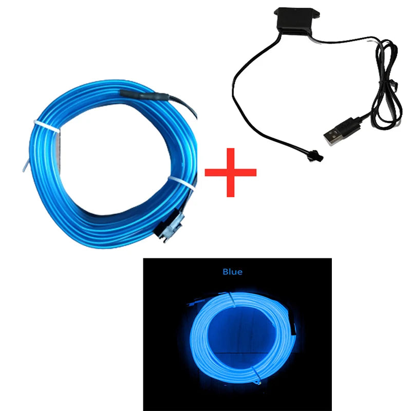 1M/5M Car Interior Led Decorative Lamp EL Wiring Neon Strip For Auto DIY Flexible Ambient Light USB Party Atmosphere Diode