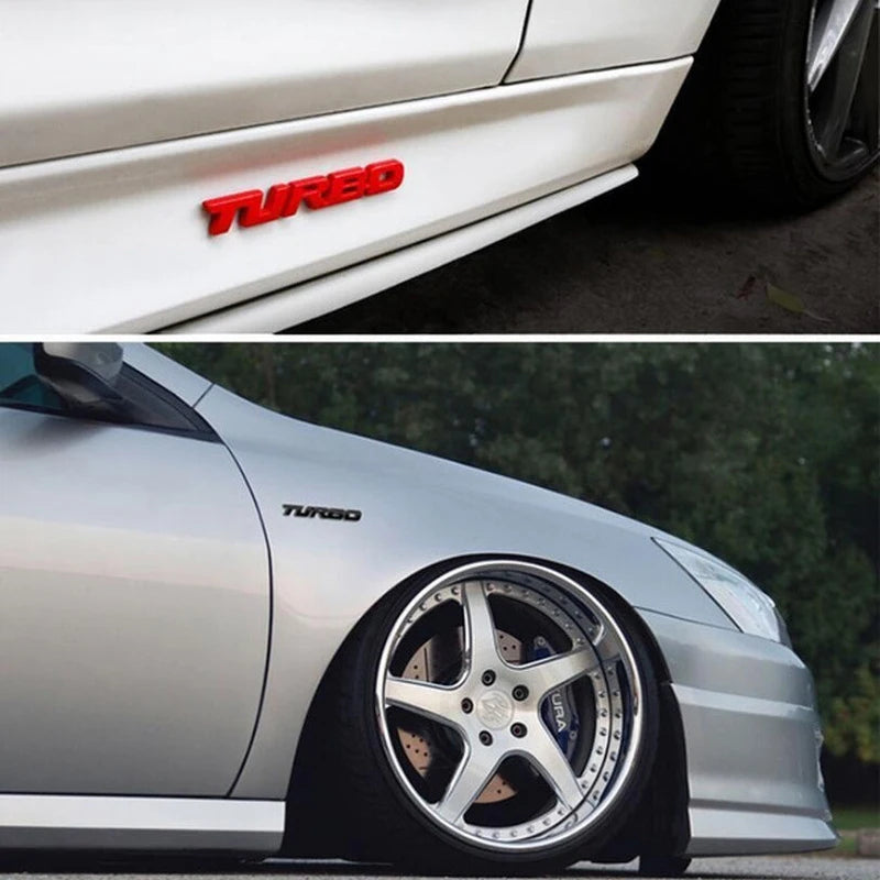 TURBO 3D Metal Lettering Car Sticker, Black, Red or Silver