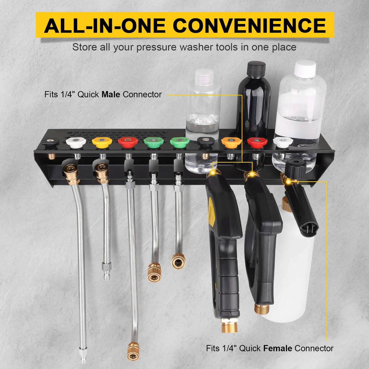 Pressure Washer Gun and Foam Cannon Holder, Wall-Mounted Nozzle and Extension Wand Organizer