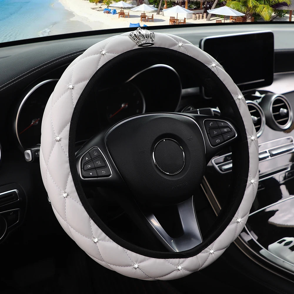 Diamond Studded Leather Steering Wheel Cover 14.5-15 inch - image 6