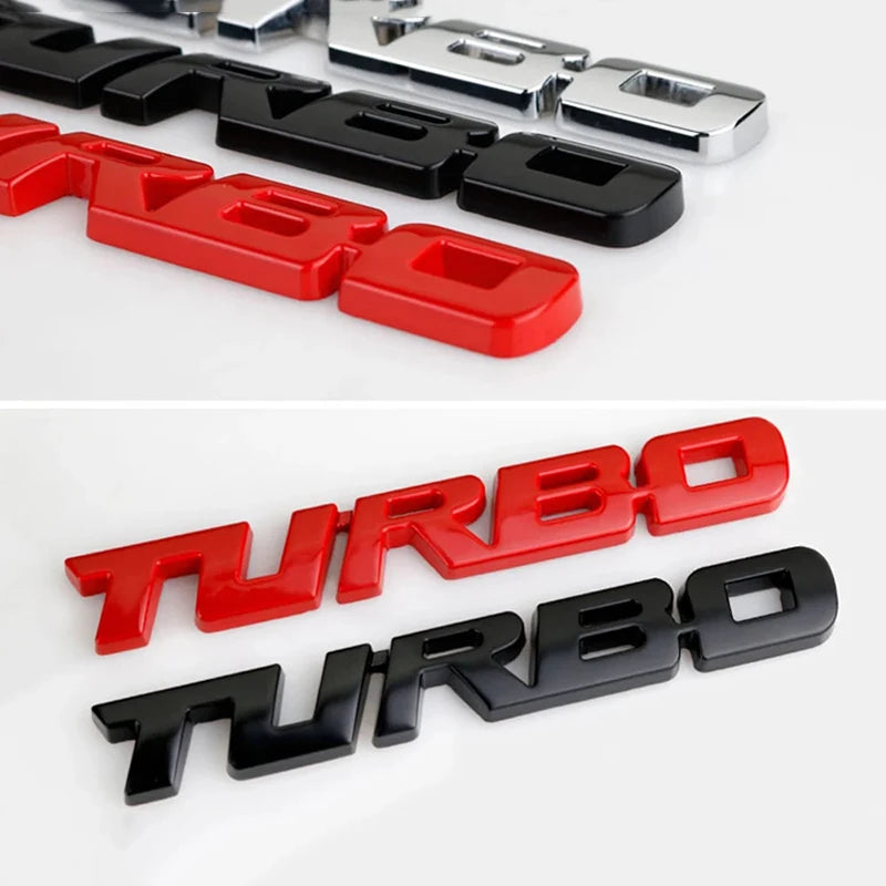 TURBO 3D Metal Lettering Car Sticker, Black, Red or Silver