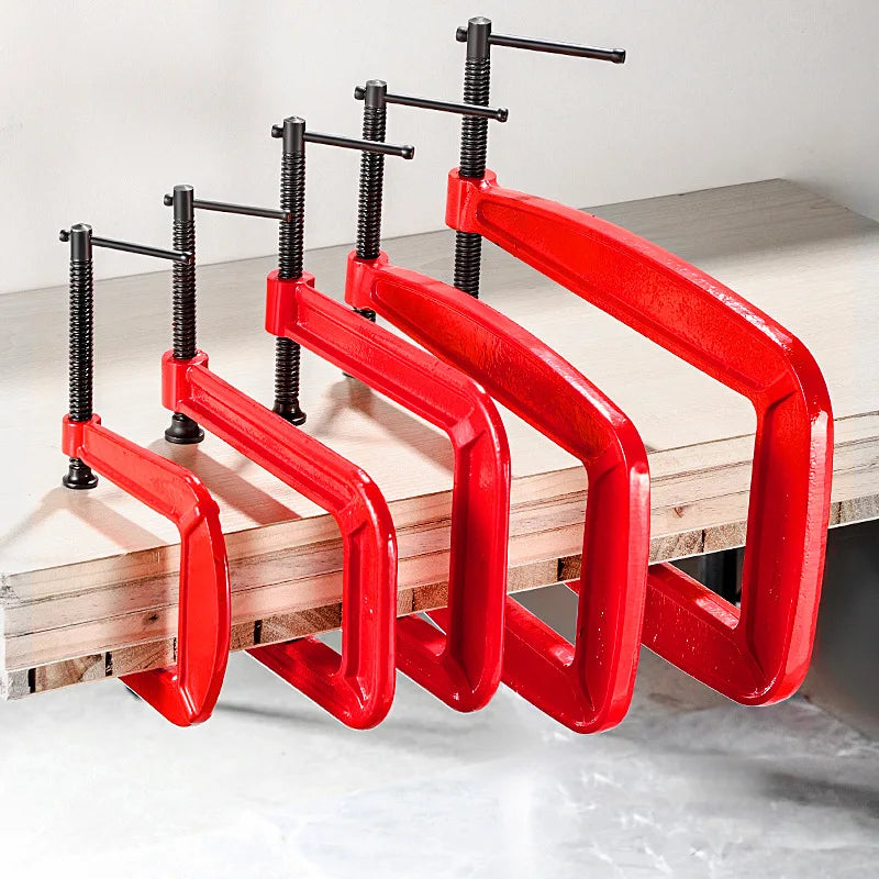 4 Inch Deep Reach C-Clamp Set, Heavy Duty Steel for Woodworking and Welding