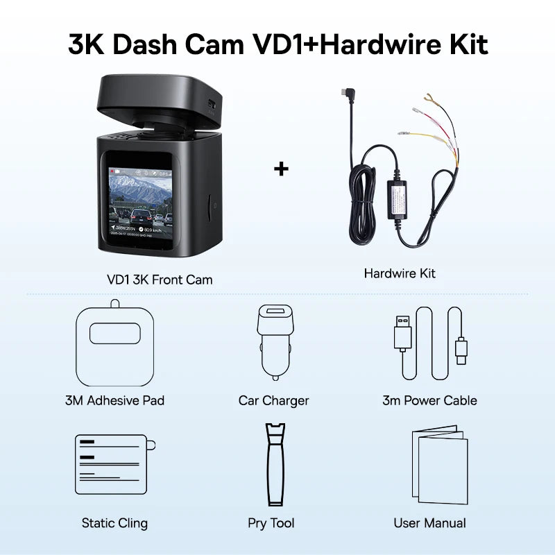 3K Front & Rear Dash Cam with Built-In GPS & 24H Parking Mode