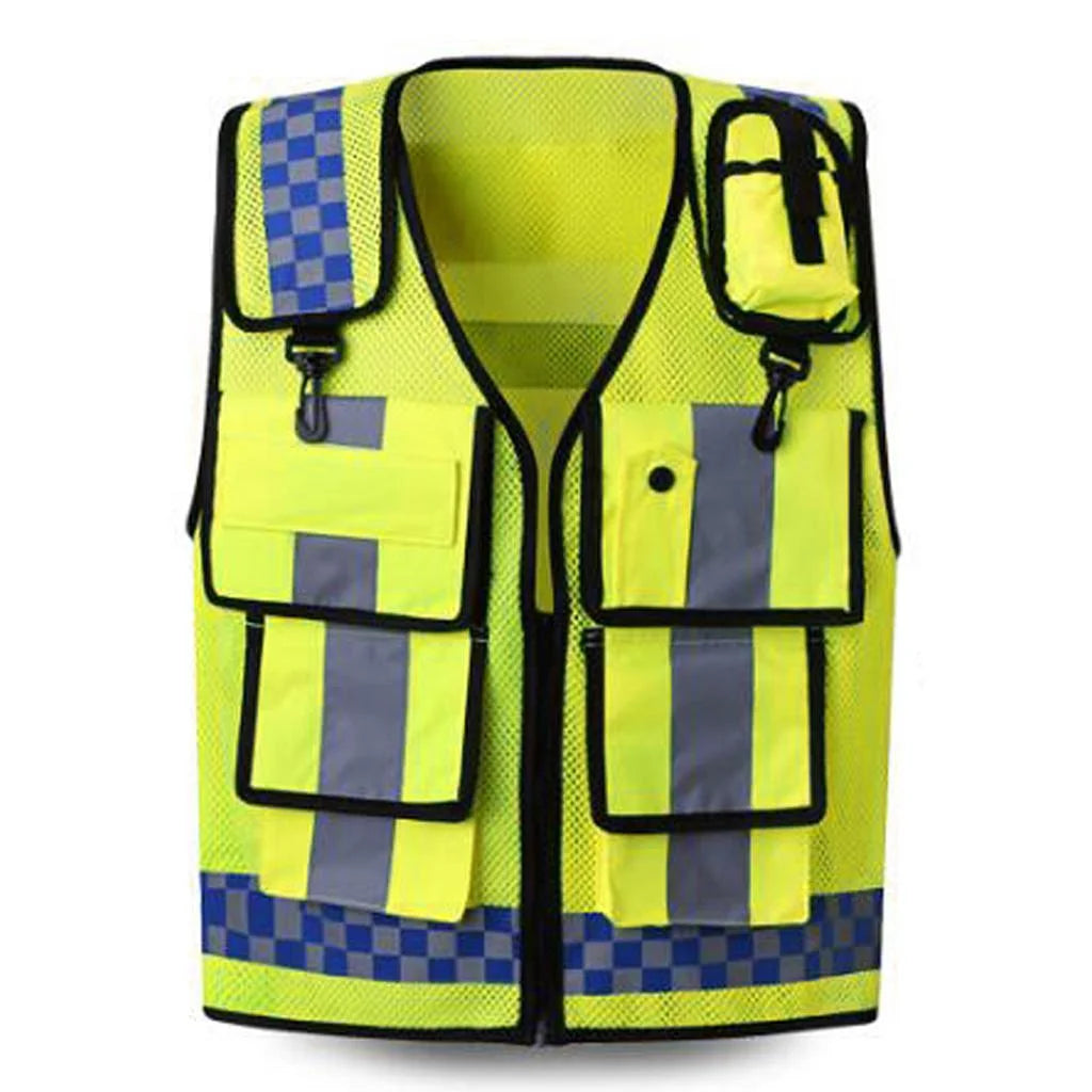 Breathable Safety Vest Mesh Hi Vis Vest Bonded Multiple Pockets Vest Mens Adjustable Safety Workwear Customized Logo ﻿