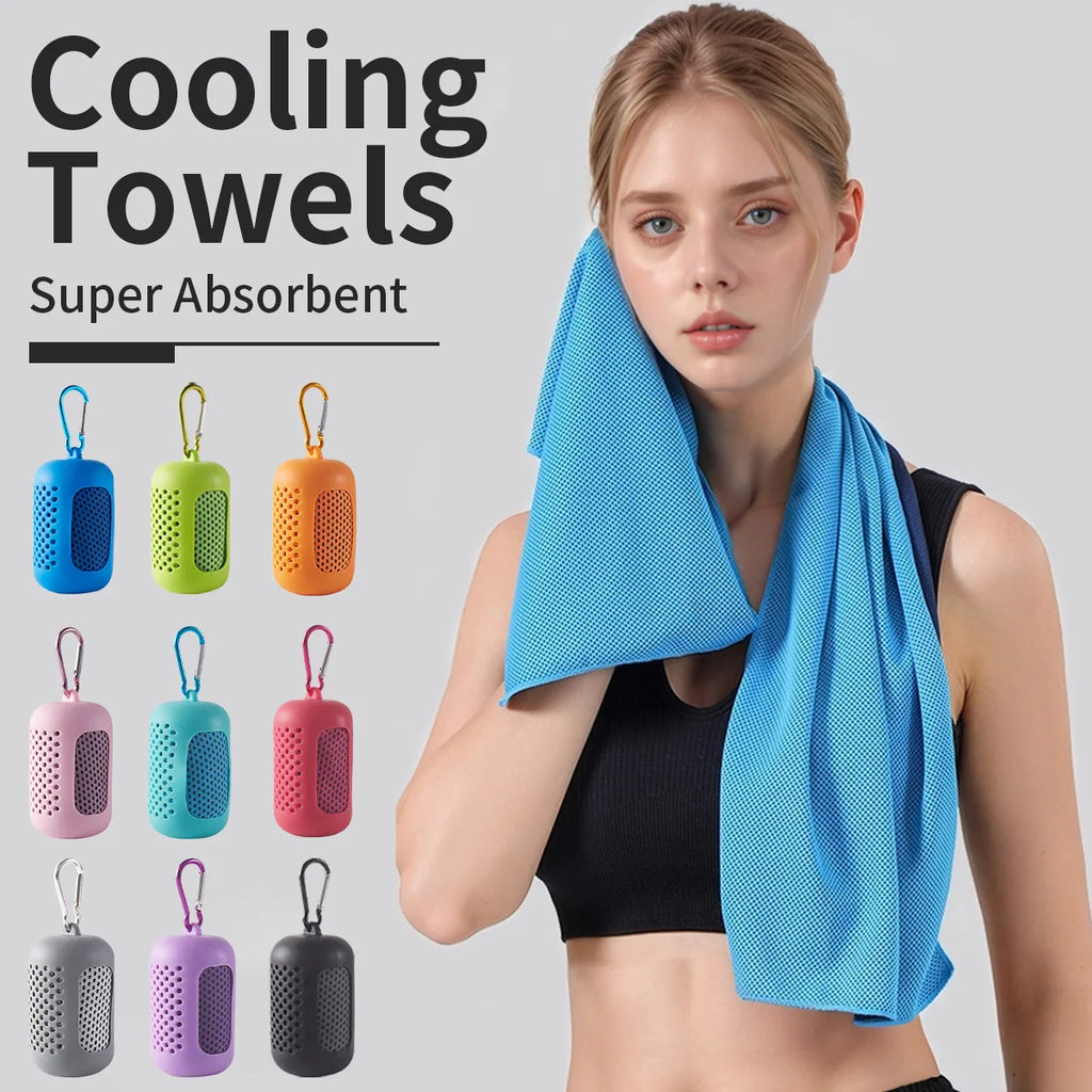 Portable Circular Silicone Wrapped Cold Towel Cooling Towel Quick Drying Polyester Fiber Towels Beach Accessories Sport Fitness