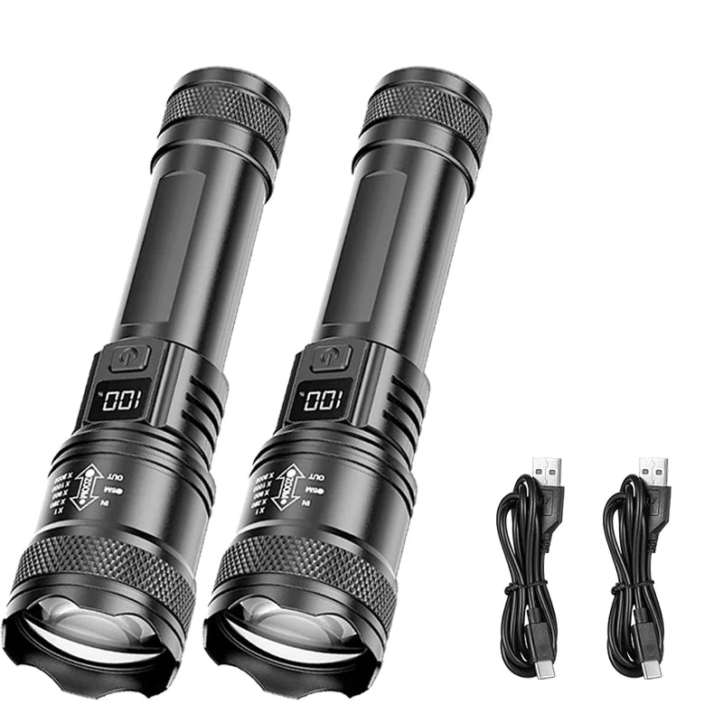 Ultra Bright 2000LM LED Flashlight, Type-C Rechargeable Zoom Torch