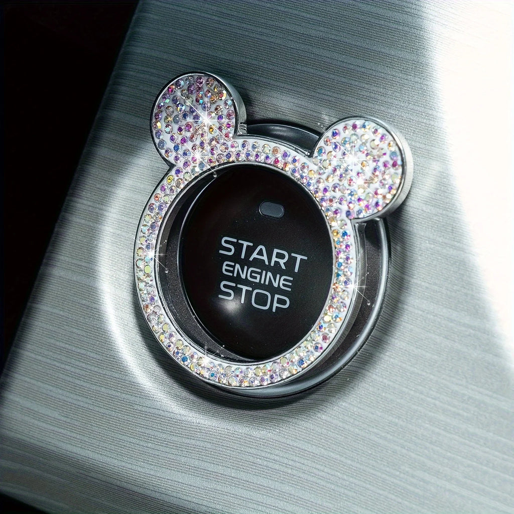 Teddy Bear Rhinestone Start Button Ring Sticker for Car Interior - view 8