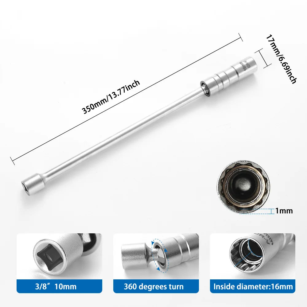 14/16mm Magnetic Spark Plug Socket Wrench, 12 Angle Thin Wall 3/8" Drive Sockets Car Repairing Tool