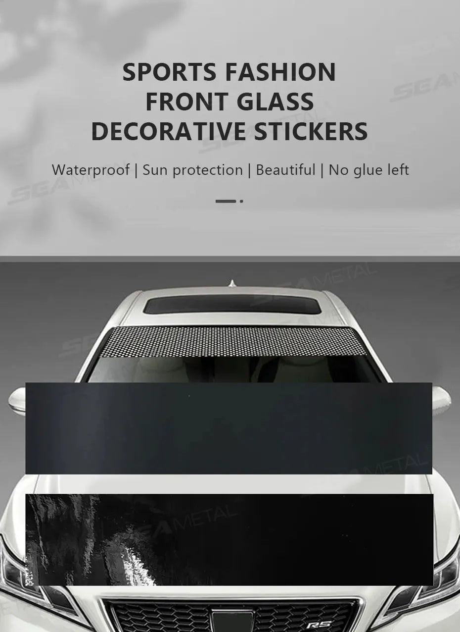 Front Windshield Sun Strip Sticker with Grid Pattern, 59 x 7.9 in