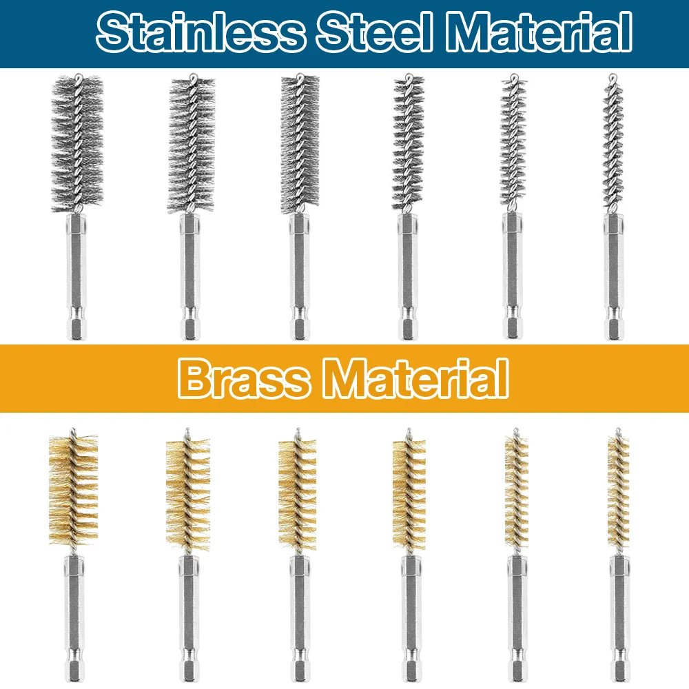 6/12-Piece Stainless Steel Wire Brush Set – 1/4" Hex Shank