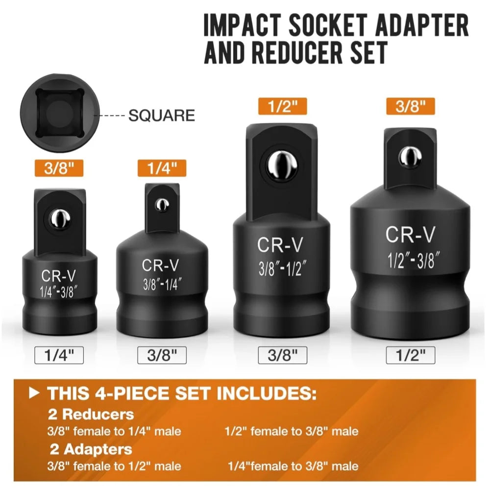 4-8PCS Impact Socket Adapter and Reducer Set, 1/4' 3/8' 1/2' Impact Adapter Set Breaker Bar Wrench Conversion Kit Mechanic Tools