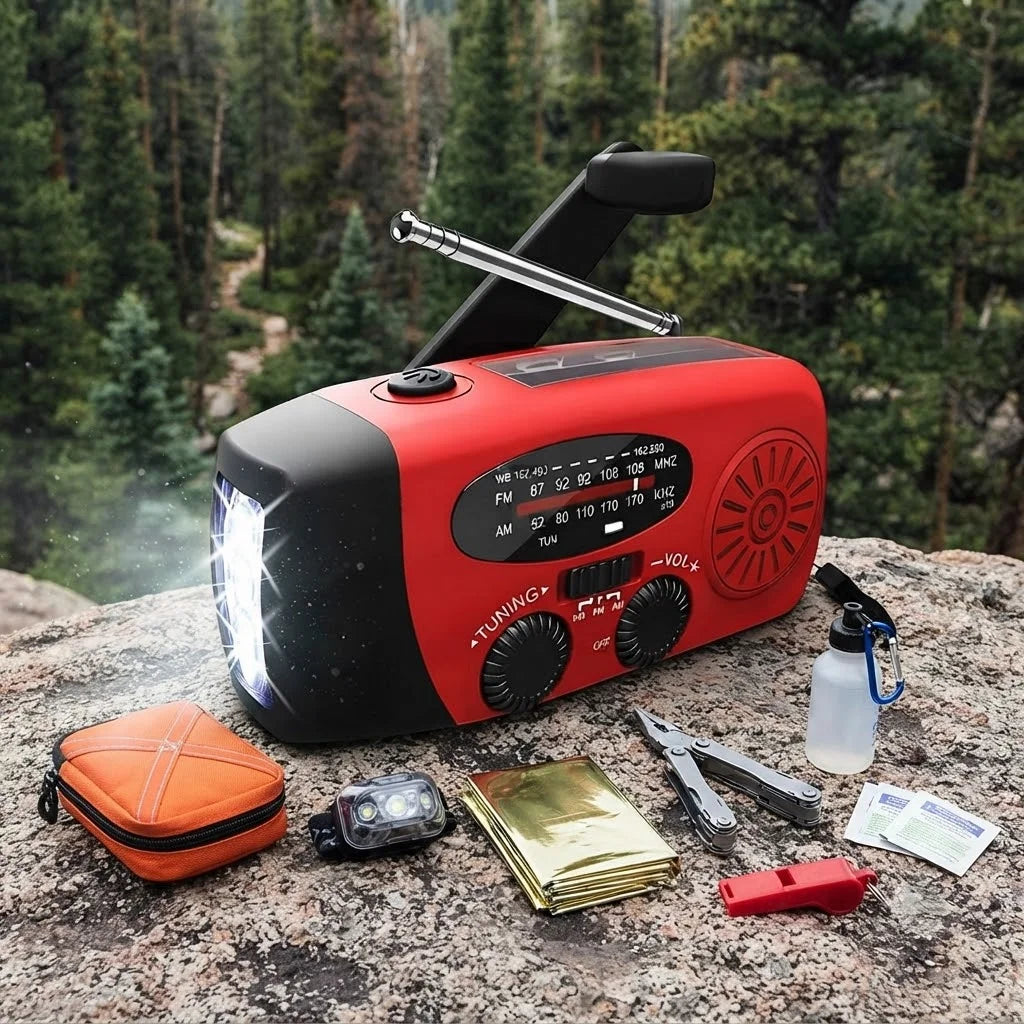 Solar Hand-Crank Emergency Radio with Power Bank & Flashlight