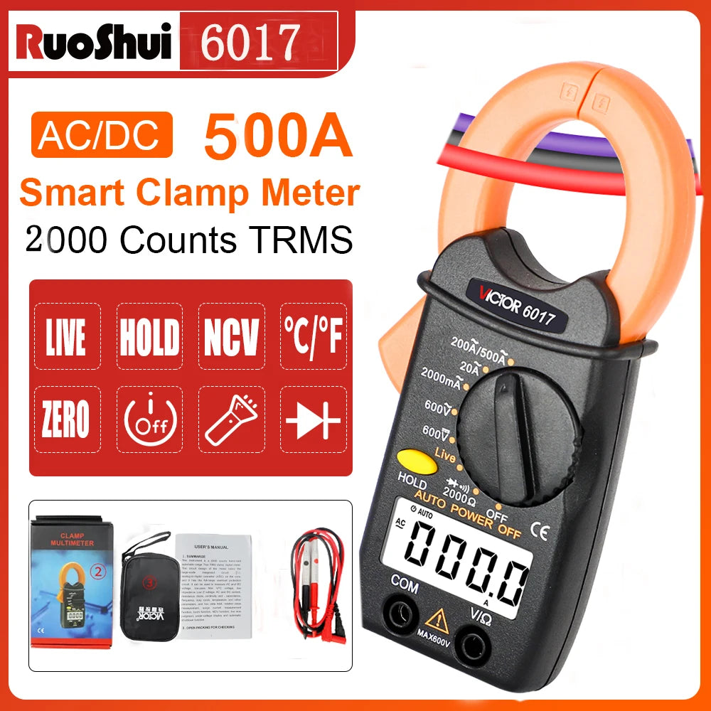 Mini Clamp Meter 2000Counts 600V AC DC Voltage Current Digital Multimeter 500A Amperimetric Amp Clamp Electric multimetro Tester