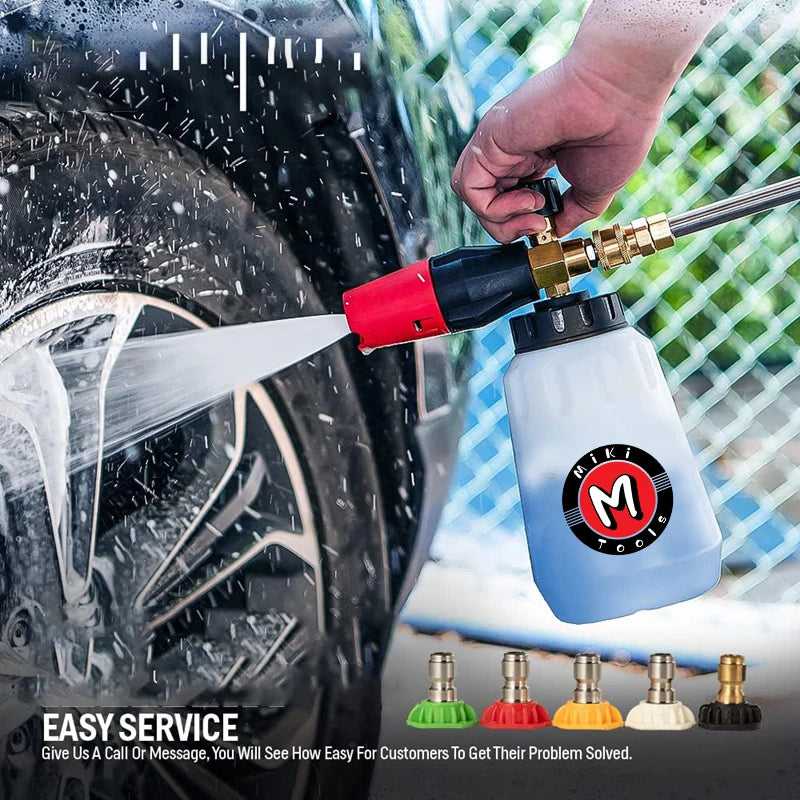 Snow foam cannon 1L, heavy duty wide neck foam gun with quarter inch quick connector
