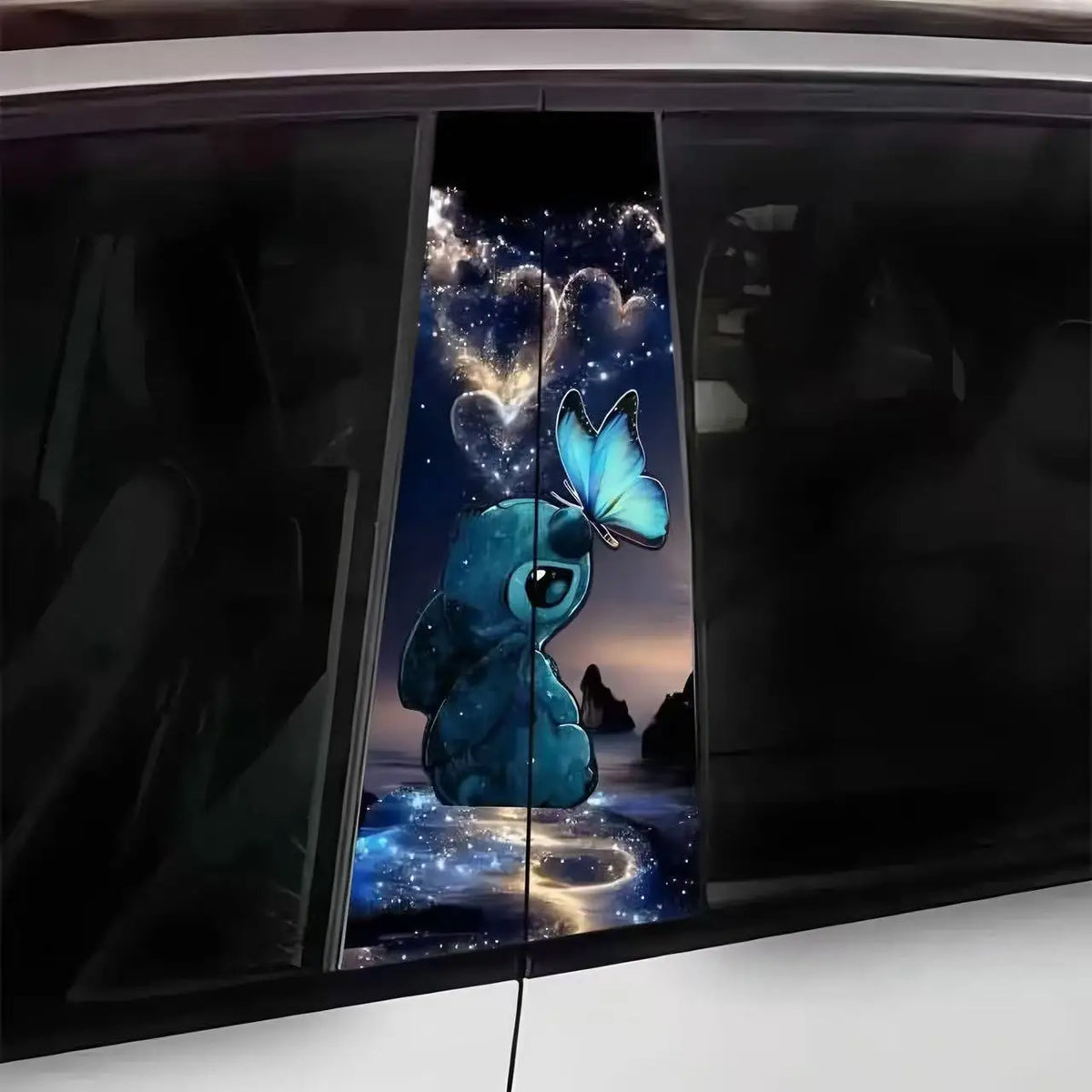 Blue Diamond Butterfly B-Pillar Car Decal, 2pc