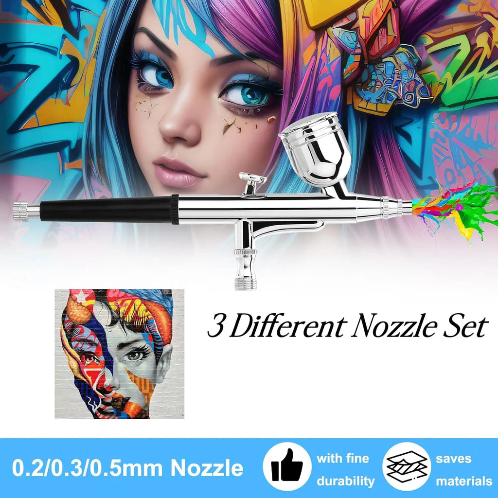 SI FANG 30PSI Dual-Action Airbrush Kit Multi-Function Portable Set with Noise-Reducing Compressor for Painting Cake Models