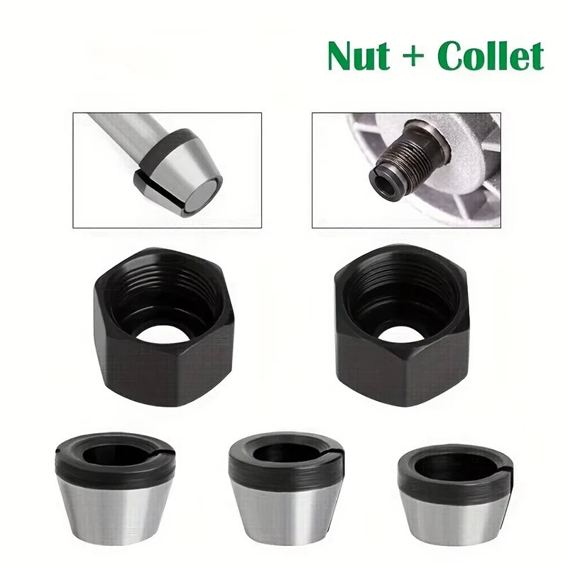 3/5-Piece Router Bit Set with Collet Chuck Adapters