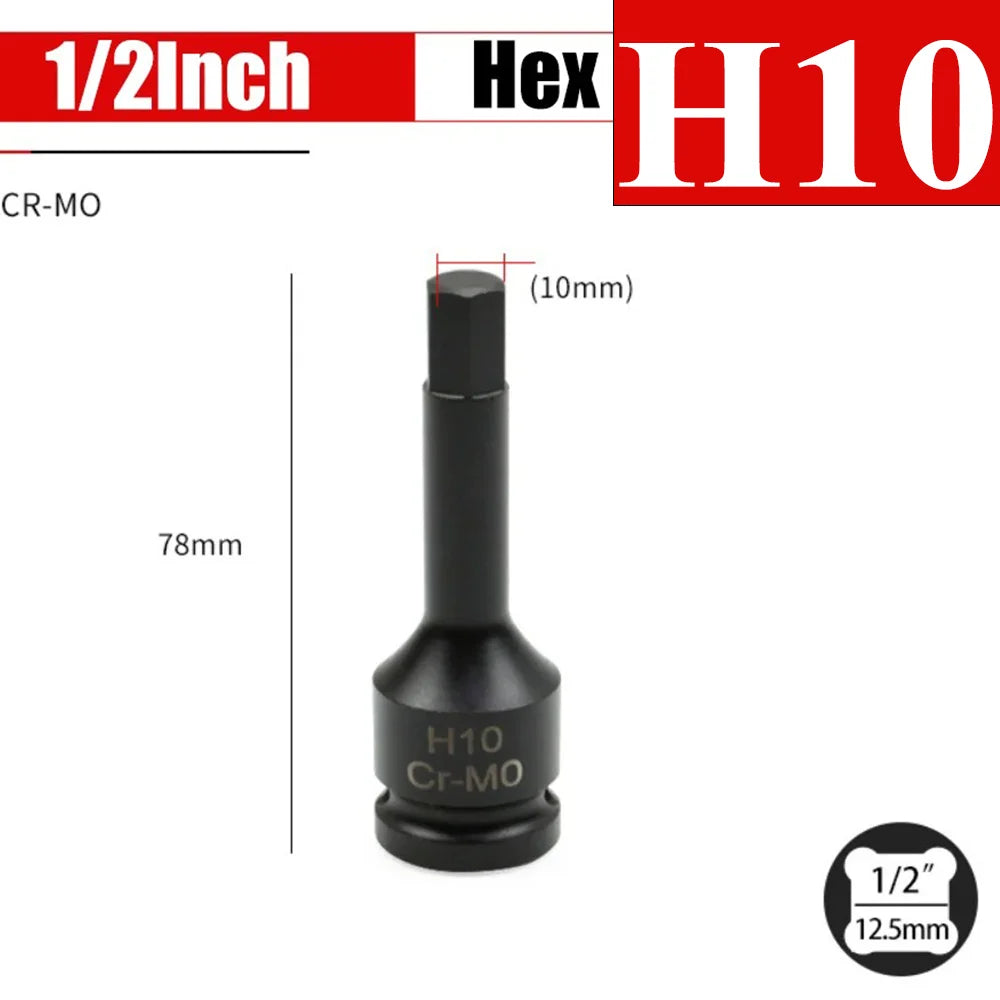 1/2 Inch Impact Hex Bit Socket Set H4-H22 Allen Bit Sockets for Car Bike Repair