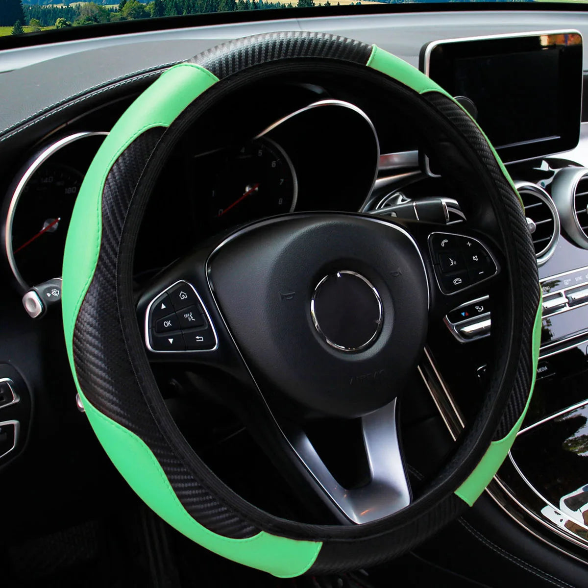 Textured PU Leather Steering Wheel Cover, 14.5-15 Inch
