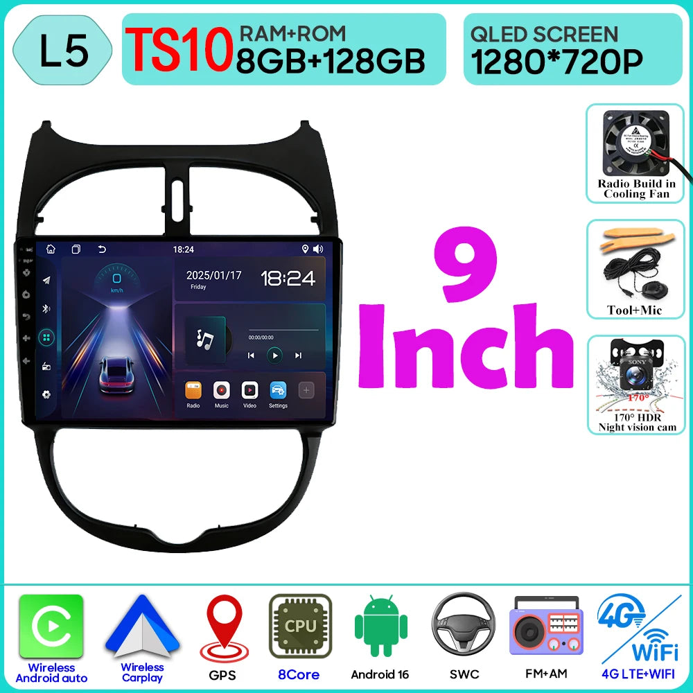 Peugeot 206 Bluetooth Car Radio with GPS & Wireless Carplay - image 18